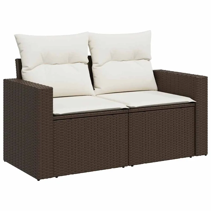 Salon de jardin 10 pcs avec coussins marron résine tressée - 5