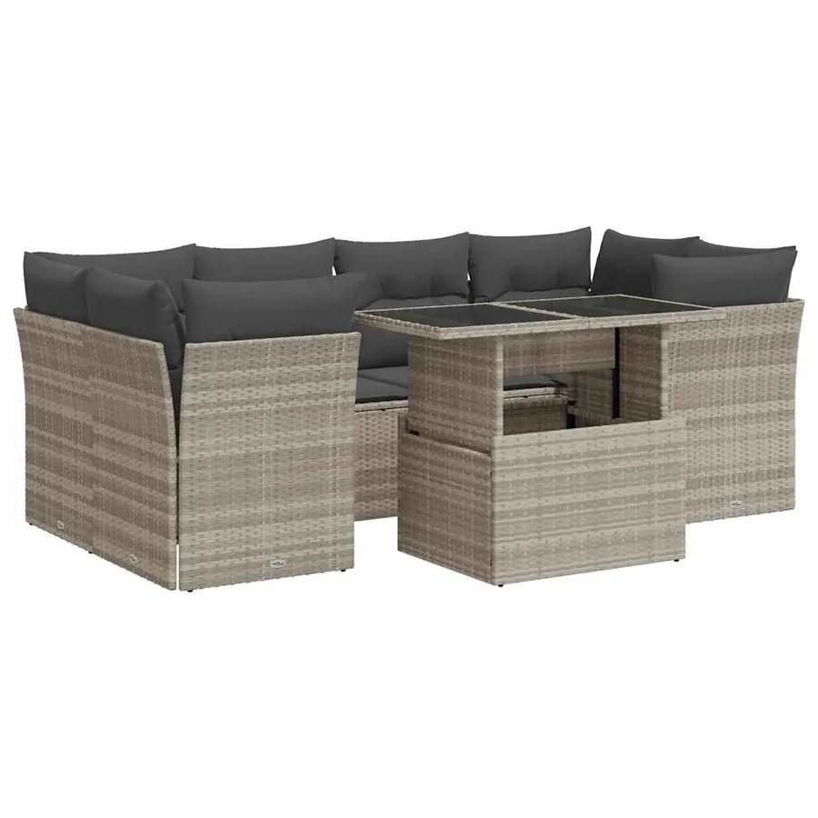 Salon de jardin avec coussins 7 pcs gris clair résine tressée - 2