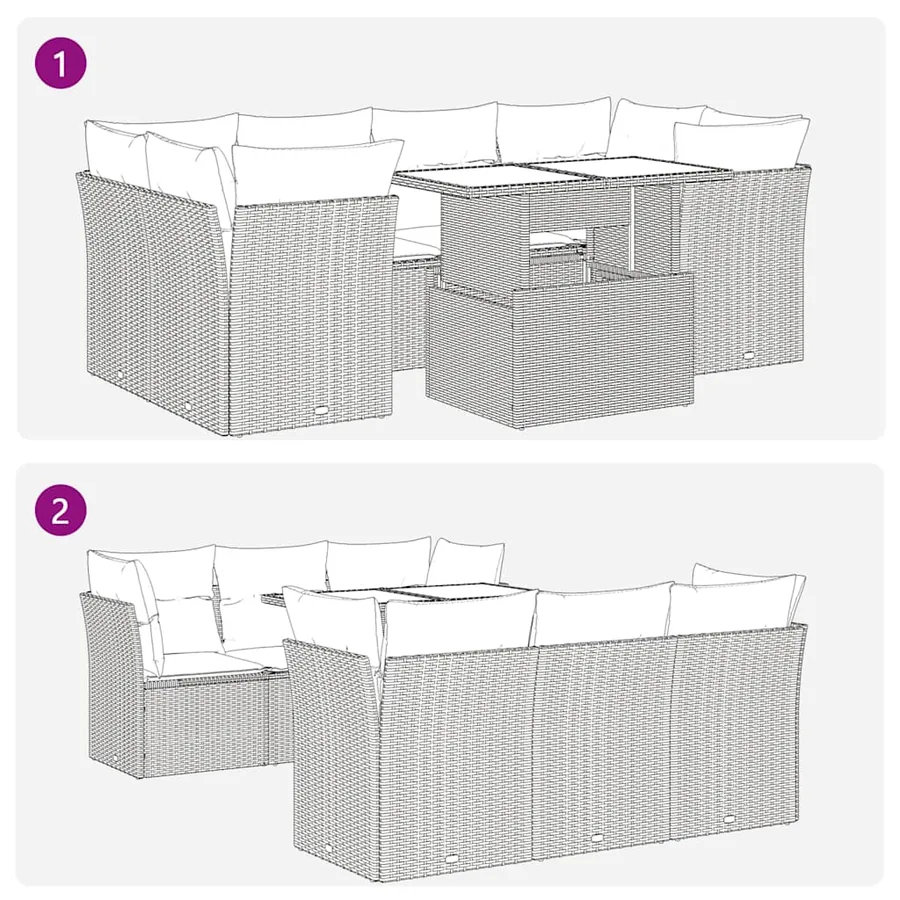 Salon de jardin avec coussins 7 pcs gris clair résine tressée - 9