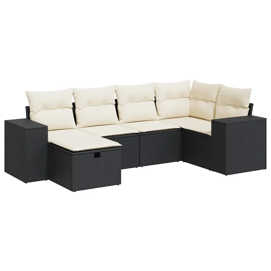 Salon de jardin 6 pcs avec coussins noir résine tressée - 2