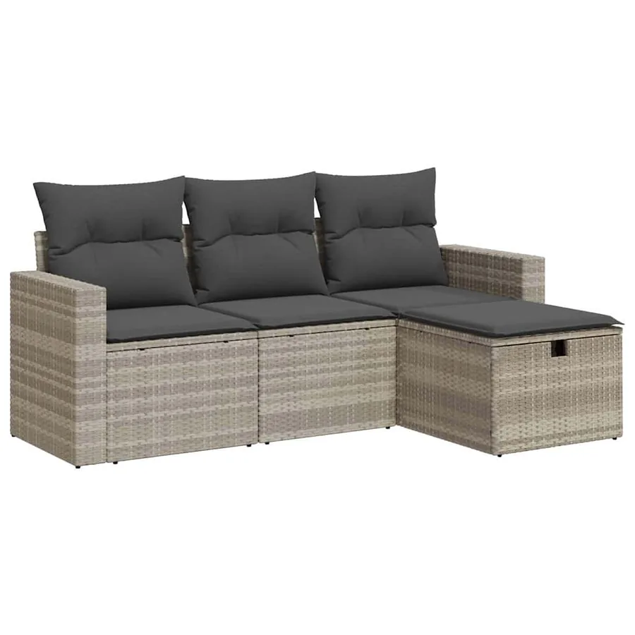 Salon de jardin 4 pcs avec coussins gris clair résine tressée - 2