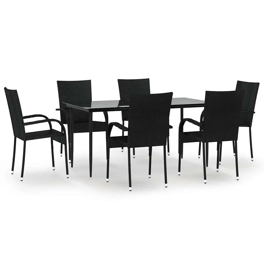 Ensemble à manger de jardin 7 pcs Noir Résine tressée - 2