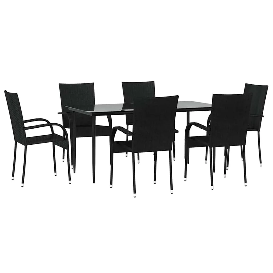 Ensemble à manger de jardin 7 pcs Noir Résine tressée - 3