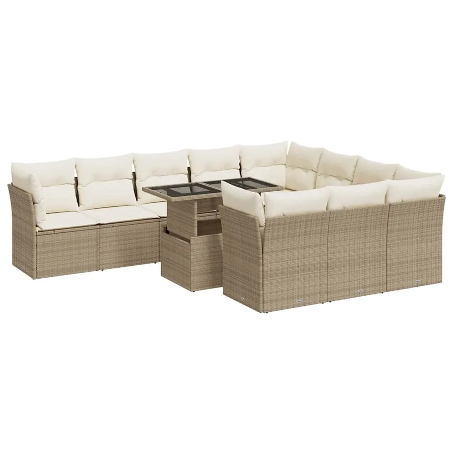 Salon de jardin 11 pcs avec coussins beige résine tressée - 2