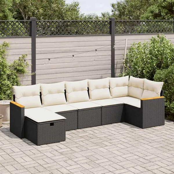 Salon de jardin 7 pcs avec coussins noir résine tressée 62 x 62 x 69 cm - 59,4 kg