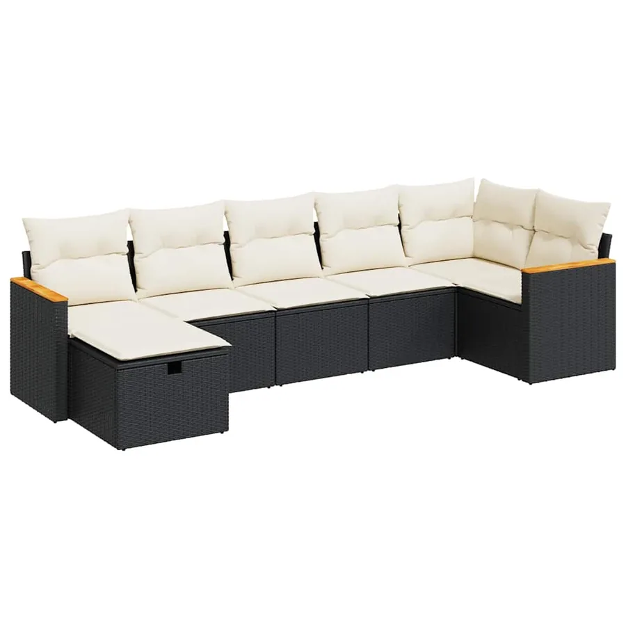 Salon de jardin 7 pcs avec coussins noir résine tressée 62 x 62 x 69 cm - 59,4 kg - 2