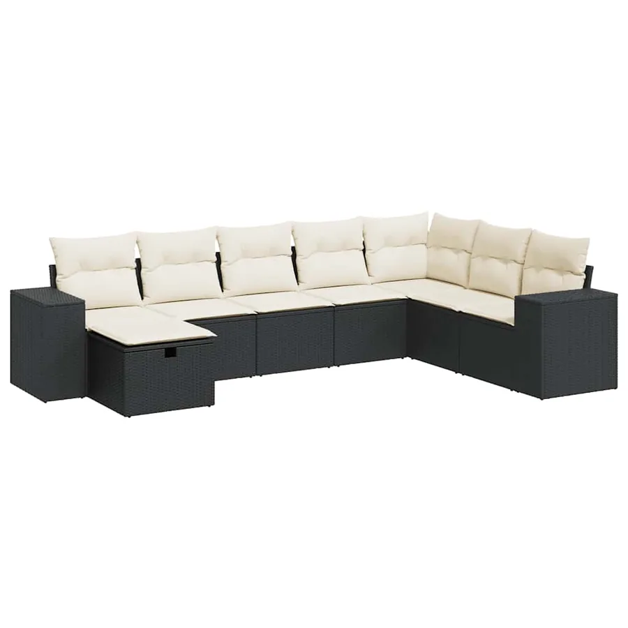 Salon de jardin 8 pcs avec coussins noir résine tressée - 2