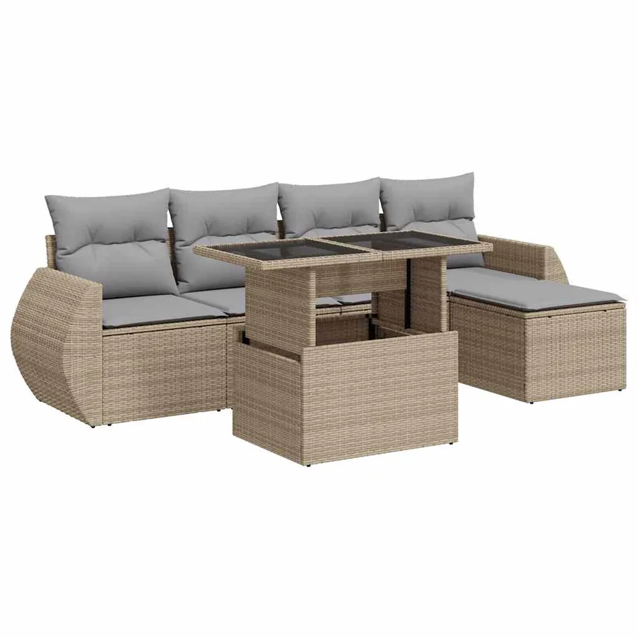 Salon de jardin avec coussins 6 pcs beige résine tressée - 2