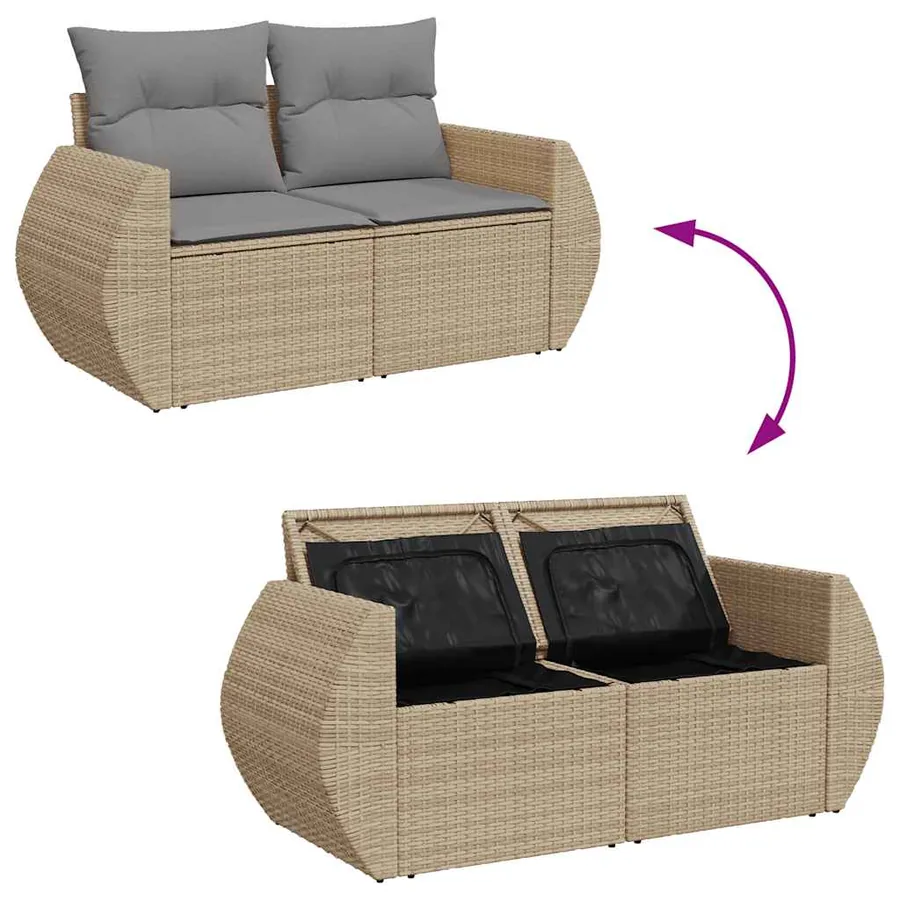 Salon de jardin avec coussins 6 pcs beige résine tressée - 8