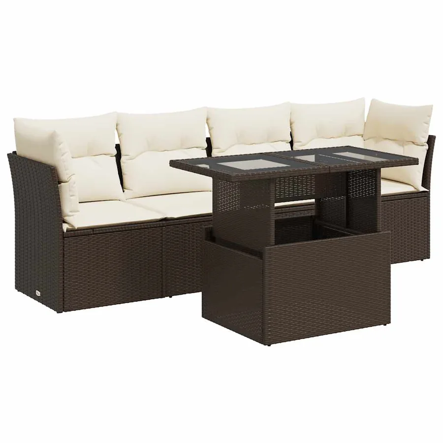 Salon de jardin avec coussins 5 pcs marron résine tressée - 2