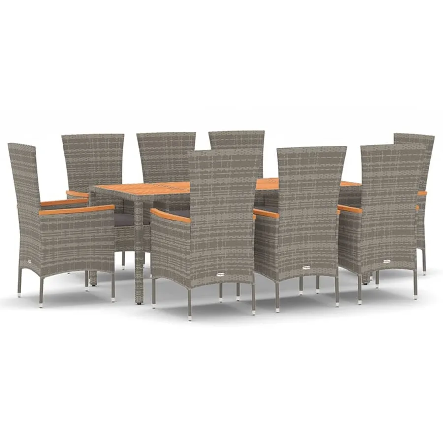 Ensemble à manger de jardin 9 pcs coussins gris résine tressée - 2