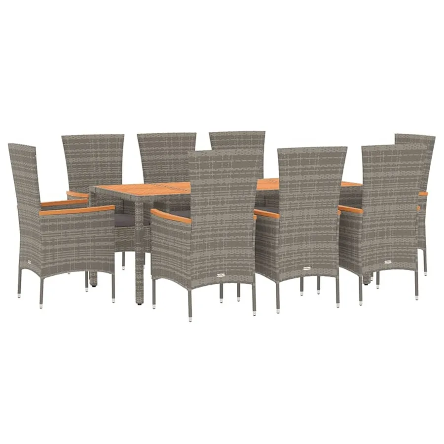 Ensemble à manger de jardin 9 pcs coussins gris résine tressée - 3