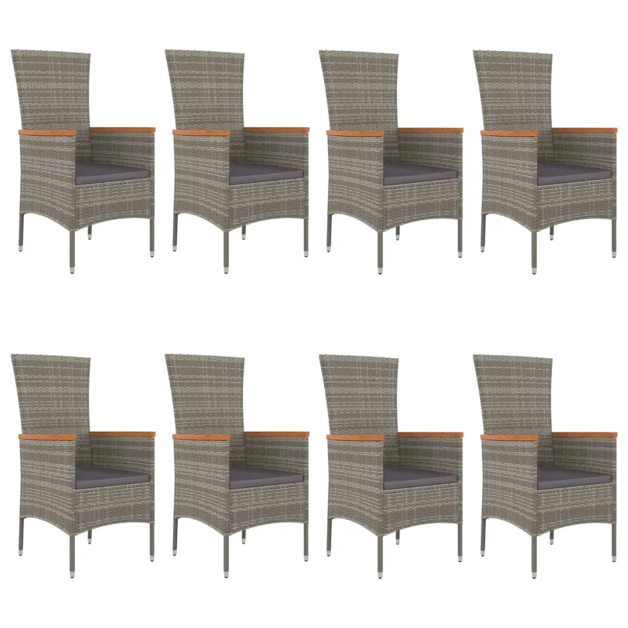 Ensemble à manger de jardin 9 pcs coussins gris résine tressée - 4