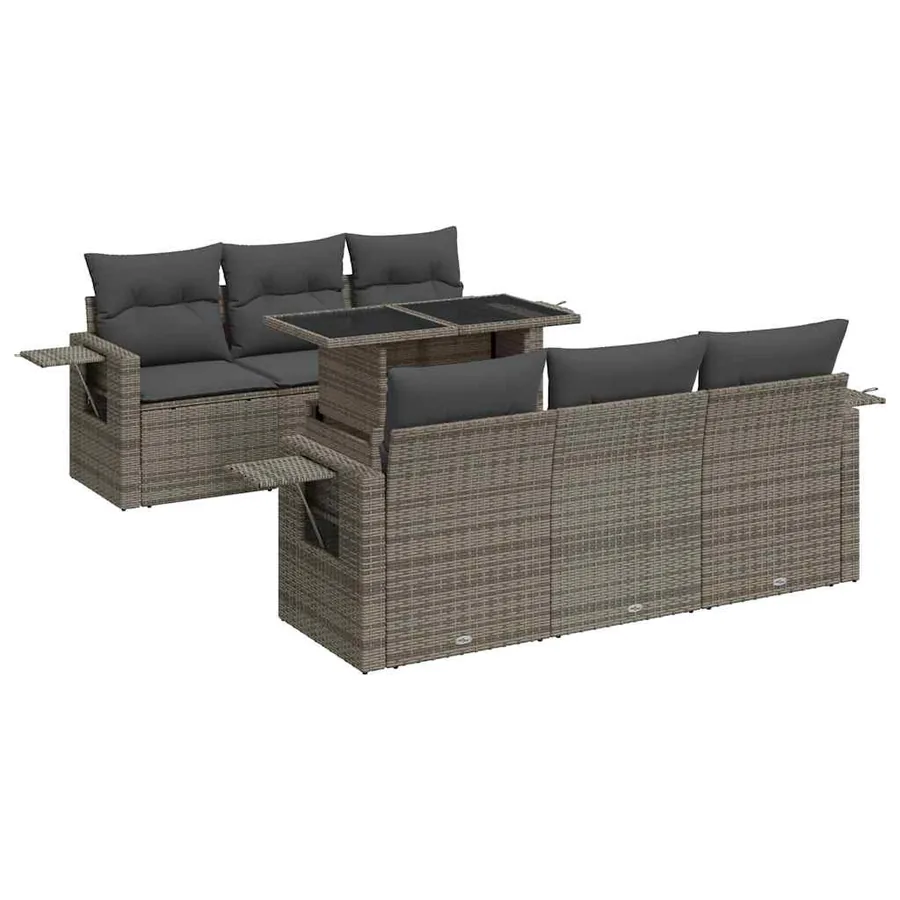 Salon de jardin avec coussins 7 pcs gris résine tressée - 2