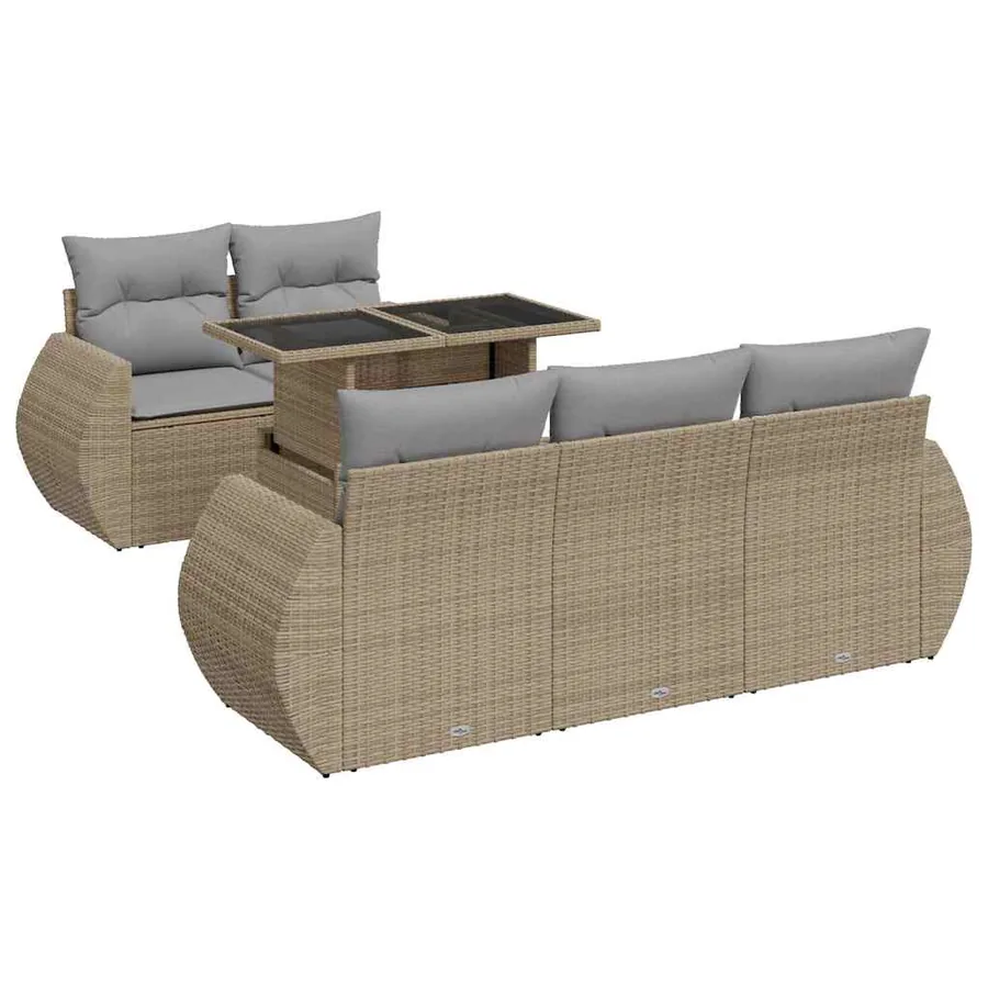 Salon de jardin avec coussins 6 pcs beige résine tressée - 2