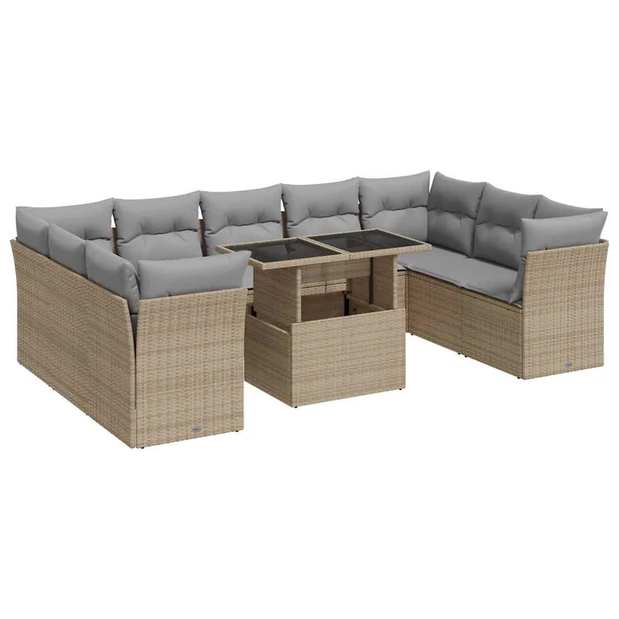 Salon de jardin avec coussins 10 pcs beige résine tressée - 2