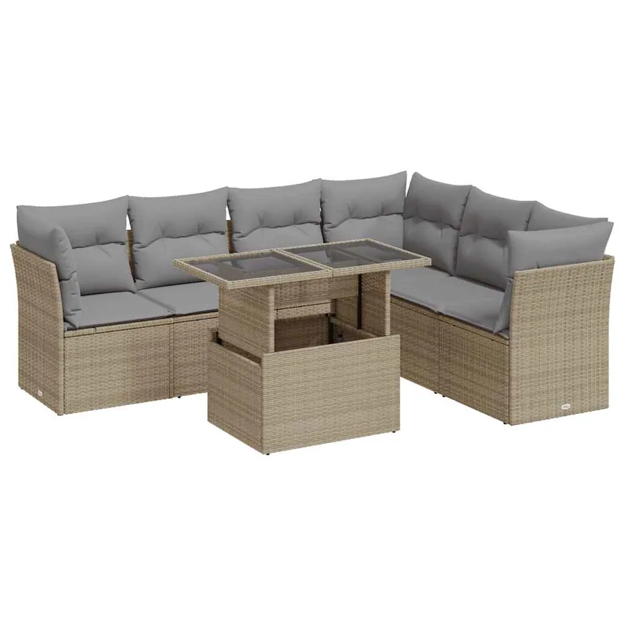 Salon de jardin avec coussins 7 pcs beige résine tressée - 2