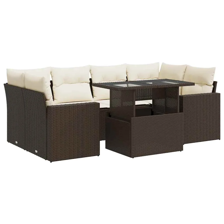 Salon de jardin avec coussins 7 pcs marron résine tressée - 2