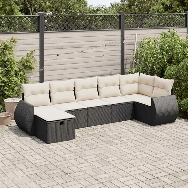 Salon de jardin 7 pcs avec coussins noir résine tressée 71 x 62 x 69 cm - 59,0 kg