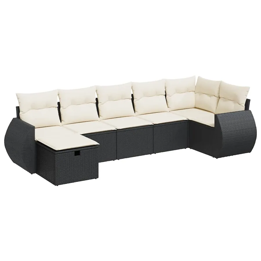 Salon de jardin 7 pcs avec coussins noir résine tressée 71 x 62 x 69 cm - 59,0 kg - 2