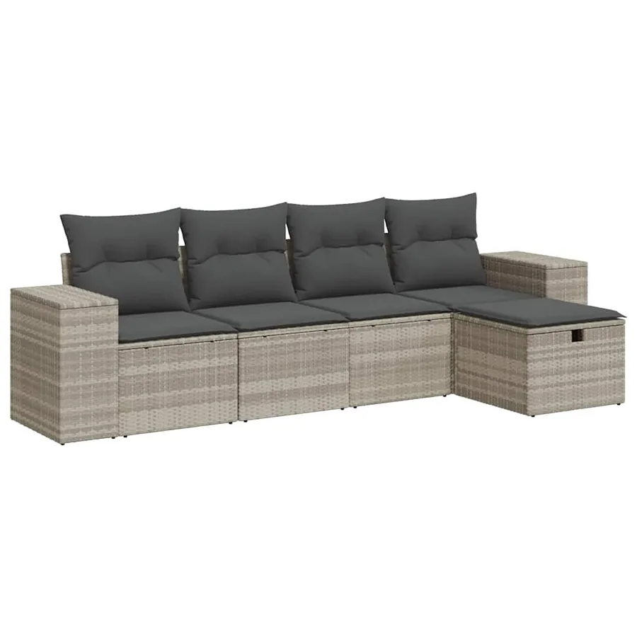 Salon de jardin 5 pcs avec coussins gris clair résine tressée - 2