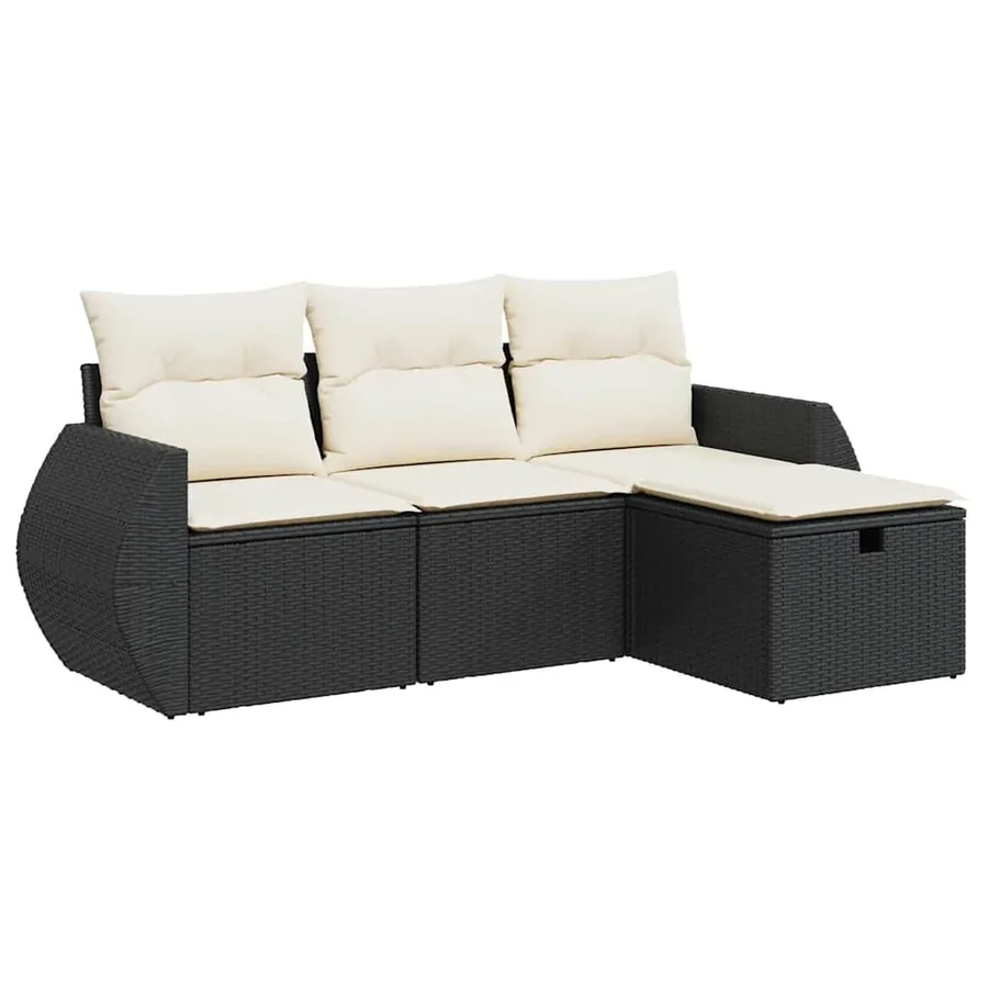 Salon de jardin 4 pcs avec coussins noir résine tressée - 2