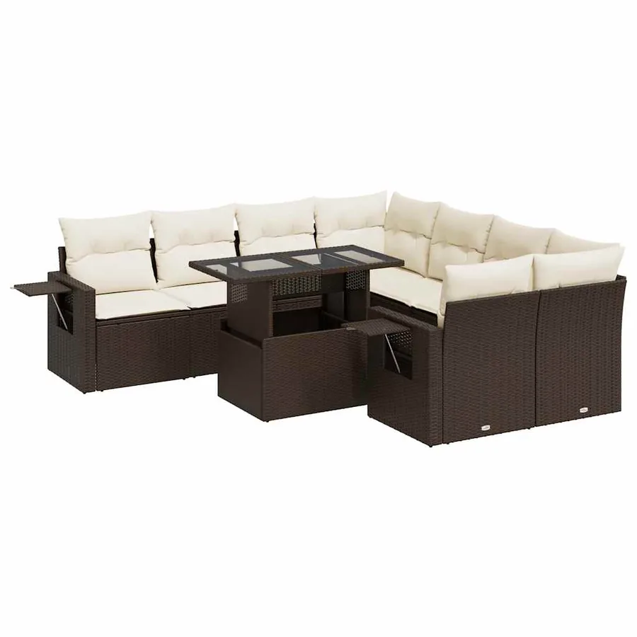 Salon de jardin avec coussins 9 pcs marron résine tressée - 2