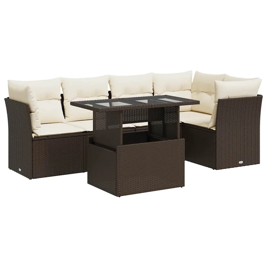 Salon de jardin avec coussins 6 pcs marron résine tressée - 2