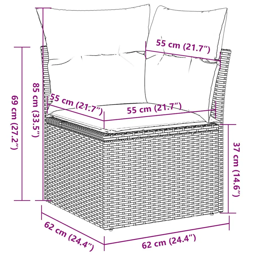 Salon de jardin 6 pcs avec coussins gris résine tressée - 17