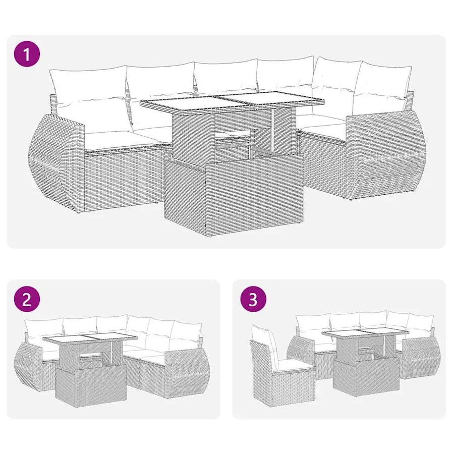 Salon de jardin 6 pcs avec coussins gris résine tressée - 7
