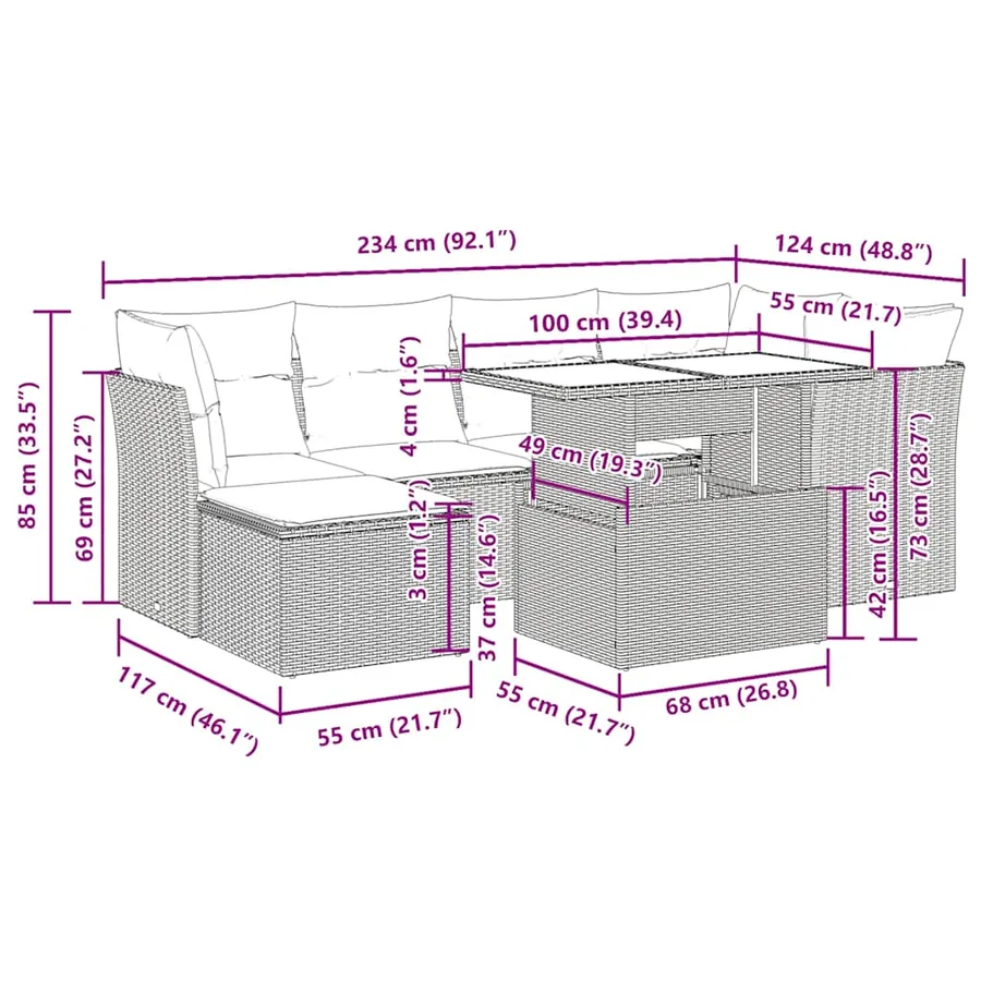 Salon de jardin avec coussins 7 pcs gris clair résine tressée - 13