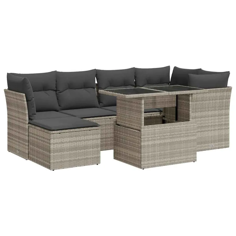 Salon de jardin avec coussins 7 pcs gris clair résine tressée - 2
