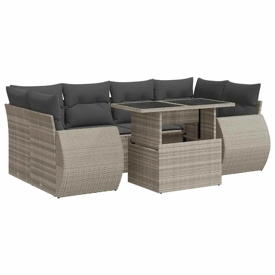 Salon de jardin avec coussins 7 pcs gris clair résine tressée - 2