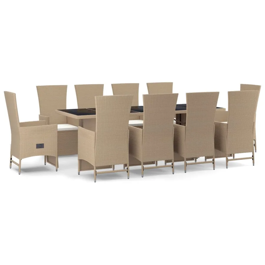 Ensemble à manger de jardin et coussins 11 pcs beige poly rotin - 2