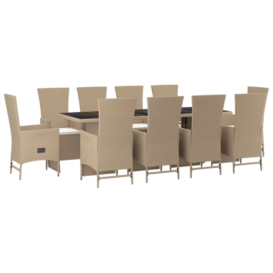 Ensemble à manger de jardin et coussins 11 pcs beige poly rotin - 3
