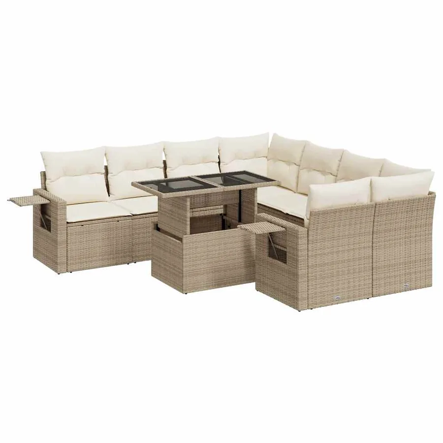 Salon de jardin avec coussins 9 pcs beige résine tressée - 2