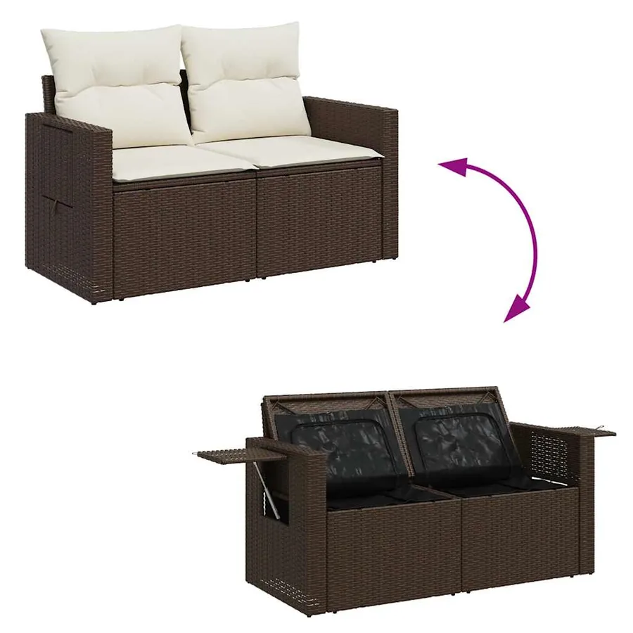 Salon de jardin 8 pcs avec coussins marron résine tressée - 10