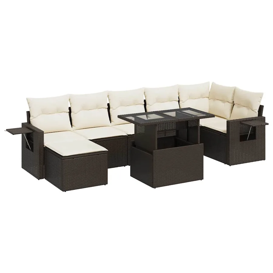 Salon de jardin 8 pcs avec coussins marron résine tressée - 2