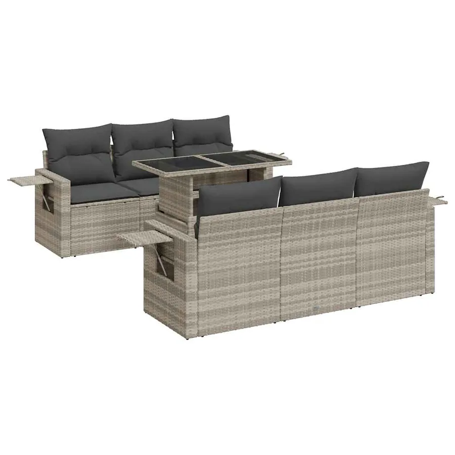 Salon de jardin avec coussins 7 pcs gris clair résine tressée - 2