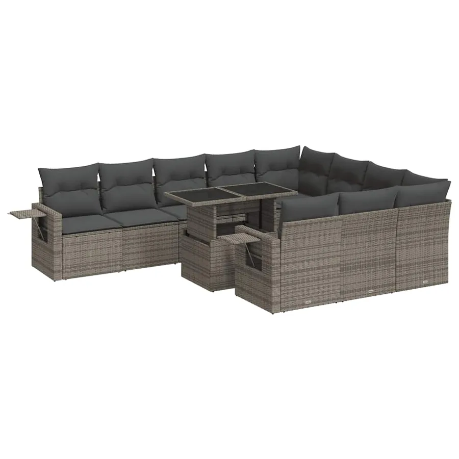 Salon de jardin 11 pcs avec coussins gris résine tressée - 2