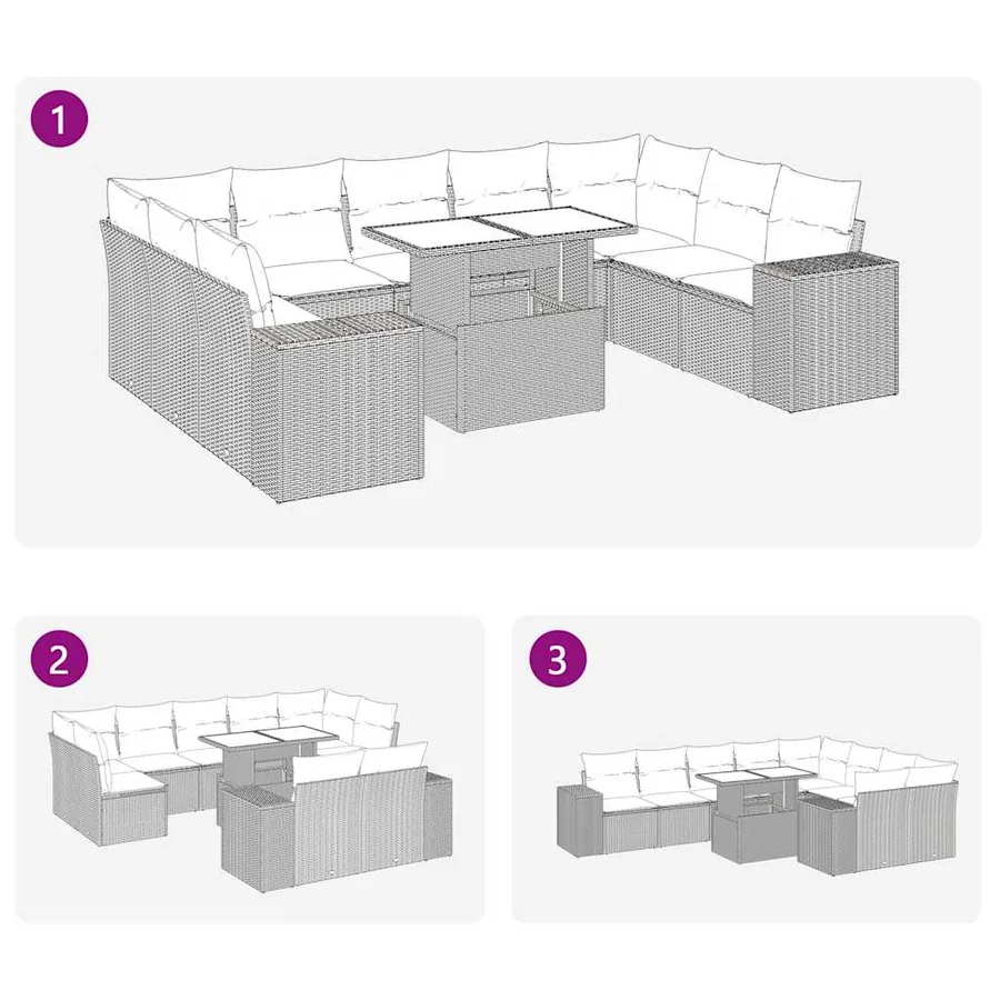 Salon de jardin avec coussins 10 pcs gris résine tressée - 11