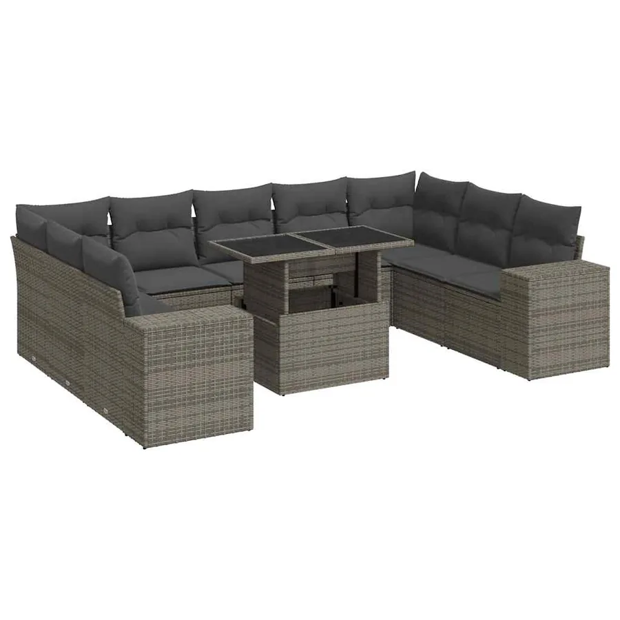 Salon de jardin avec coussins 10 pcs gris résine tressée - 2