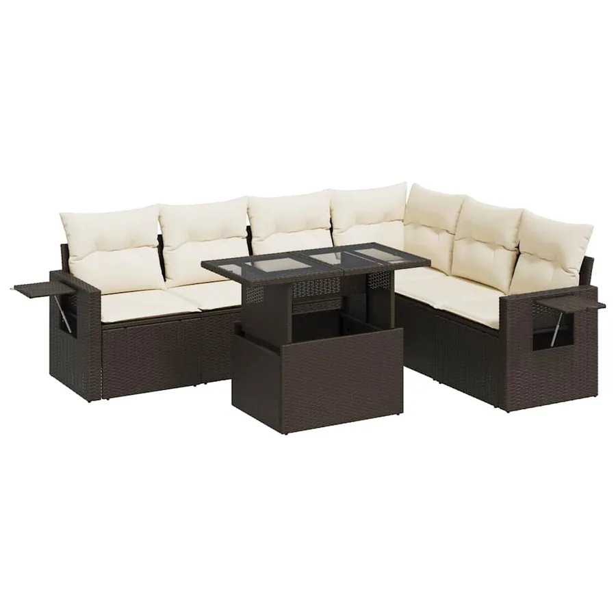 Salon de jardin avec coussins 7 pcs marron résine tressée - 2