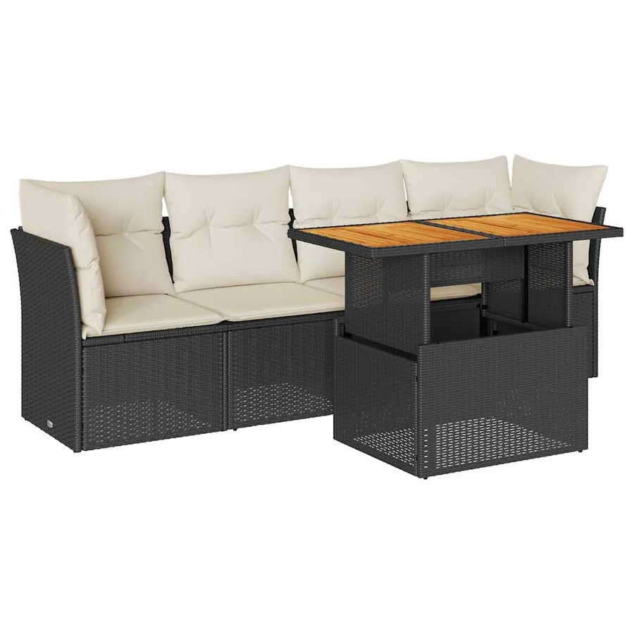 Salon de jardin 5 pcs avec coussins noir résine tressée - 2