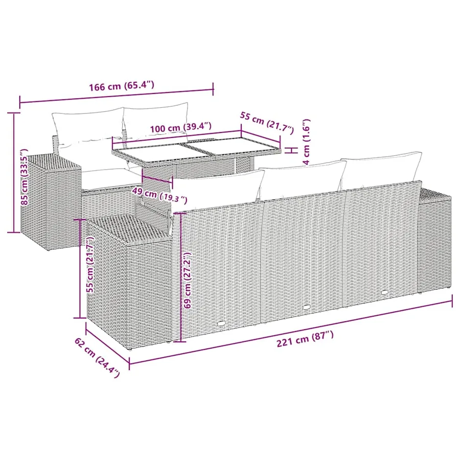 Salon de jardin 6 pcs avec coussins gris clair résine tressée - 12
