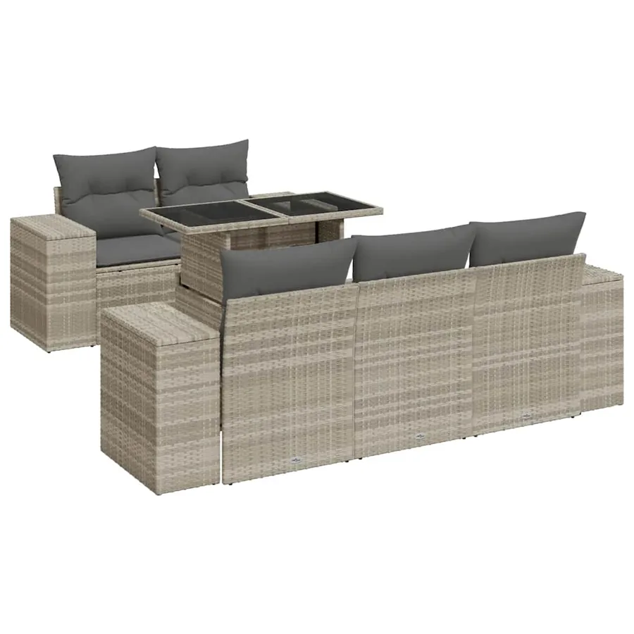 Salon de jardin 6 pcs avec coussins gris clair résine tressée - 2