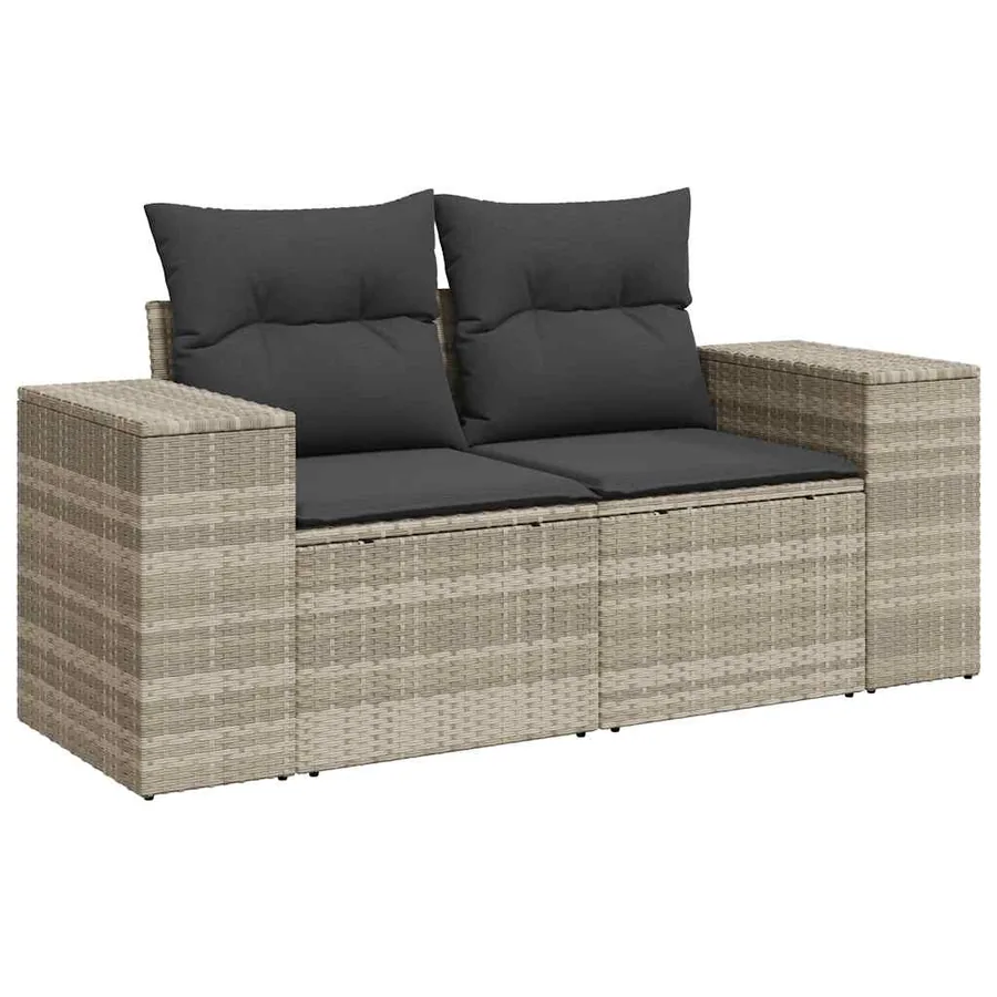 Salon de jardin 6 pcs avec coussins gris clair résine tressée - 3