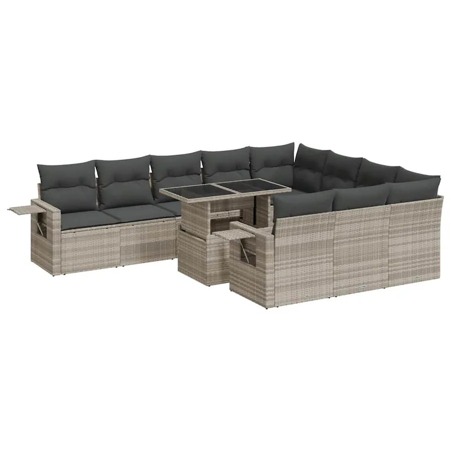 Salon de jardin 11 pcs avec coussins gris clair résine tressée - 2