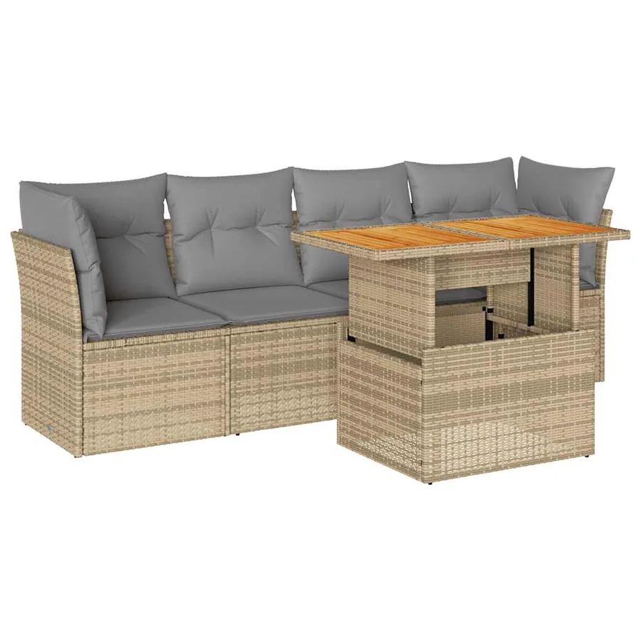 Salon de jardin avec coussins 5 pcs beige résine tressée - 2