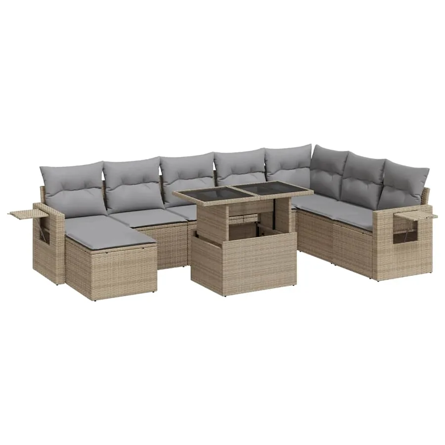 Salon de jardin avec coussins 9 pcs beige résine tressée - 2